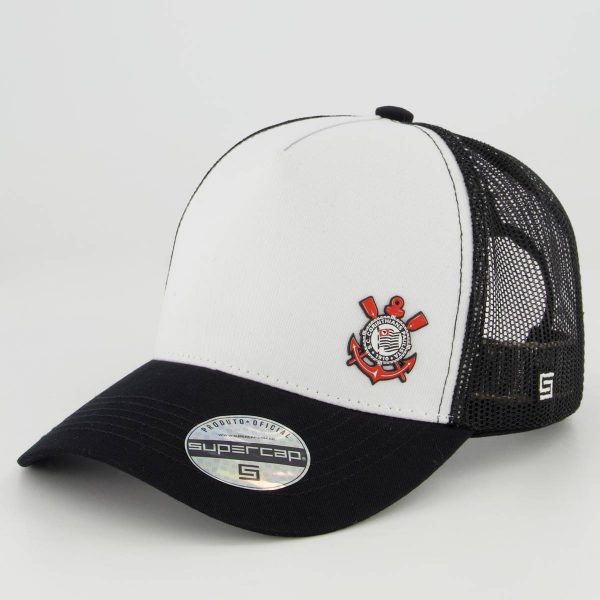 Boné Corinthians Trucker Branco e Preto