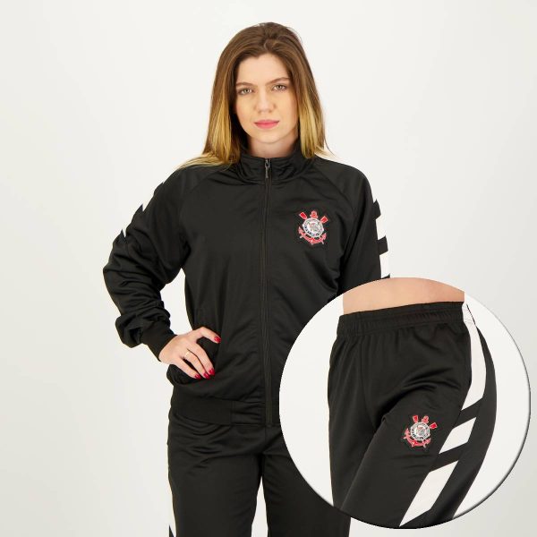 Agasalho Corinthians Trilobal Escudo Feminino Preto e Branco