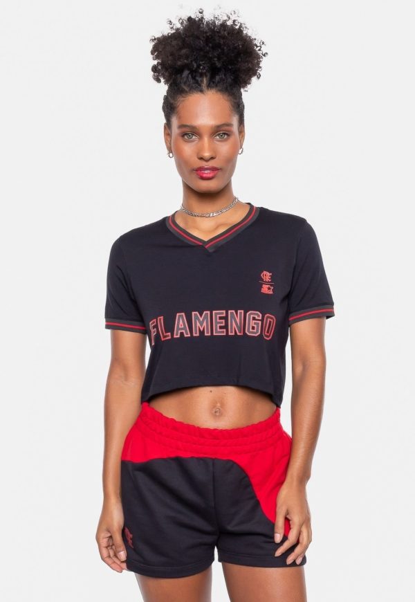 Camiseta Starter Cropped Collab Flamengo Oficial Preta