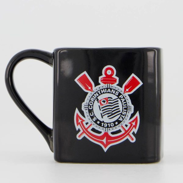 Caneca Porcelana Corinthians Quadrada Preta