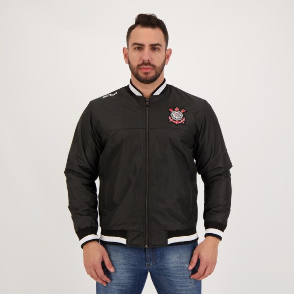 Jaqueta Corinthians Bomber Vintage Preta e Branca