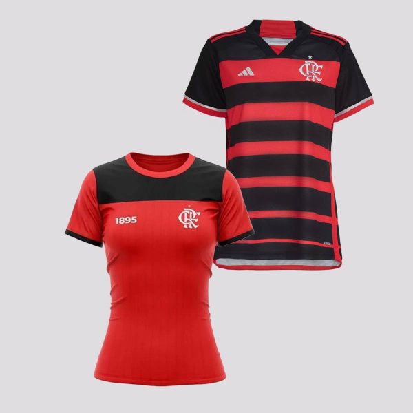 Kit Camisa Adidas Flamengo I 2024 Feminina + Camisa Flamengo Grasp Feminina Vermelha