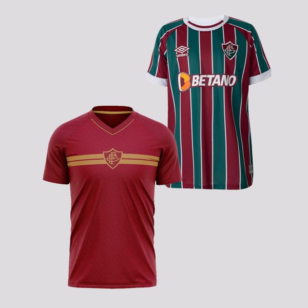 Kit Camisa Umbro Fluminense I 2023 Juvenil + Camisa Fluminense Prank Juvenil Vinho