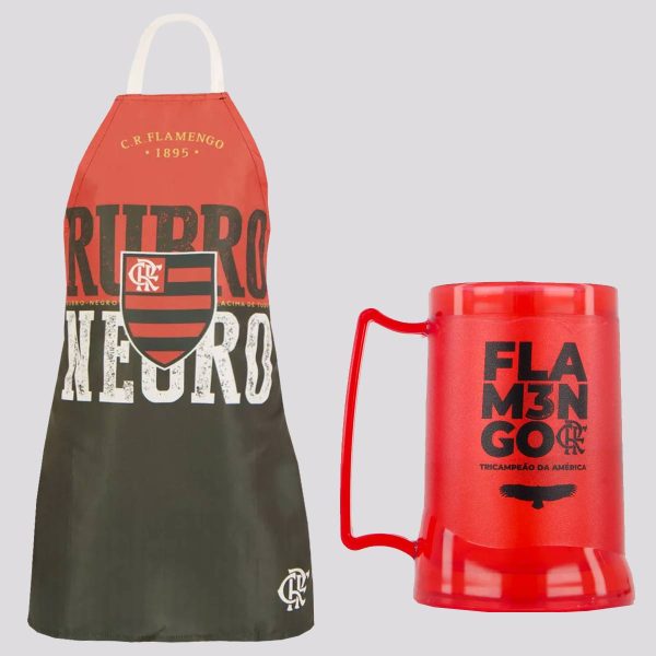 Kit Flamengo Caneca Gel Pai e Avental Rubro Negro