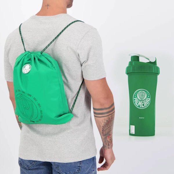 Kit Palmeiras Mochila Saquinho e Coqueteleira Verde