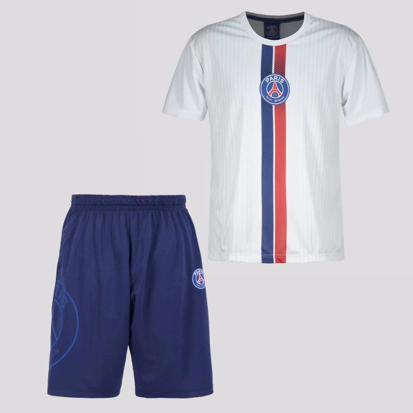 Kit de Camisa e Calção PSG Infantil Branca e Marinho