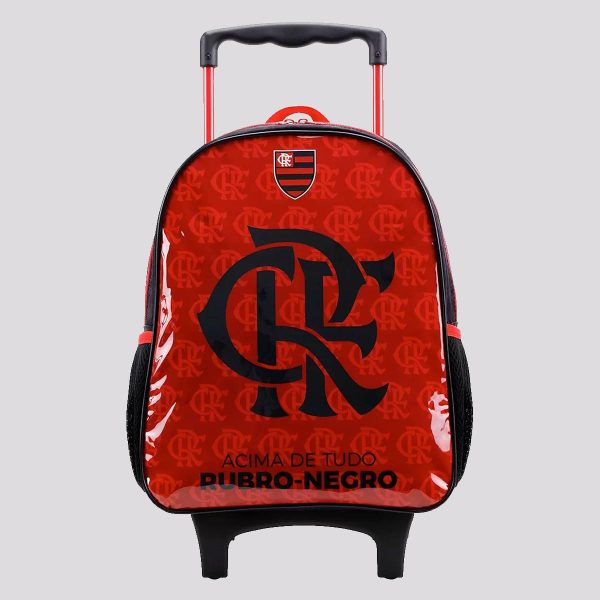 Mochila com Rodas Flamengo Brasão Vermelha e Preta