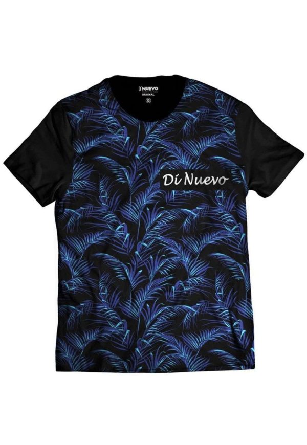 Camiseta Folhas de Palmeira Azul Di Nuevo Verão Tropical Blue