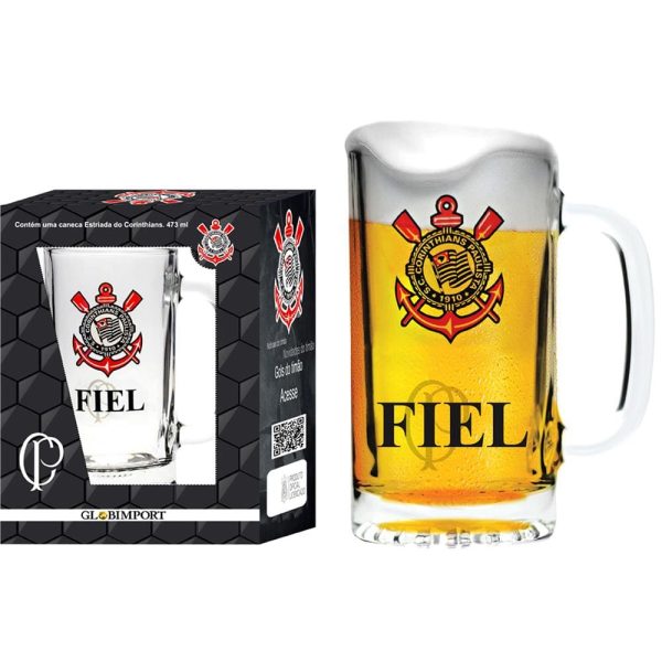 Caneca para Cerveja Globimport Estriada Corinthians Fiel 8601598 - 473 ml