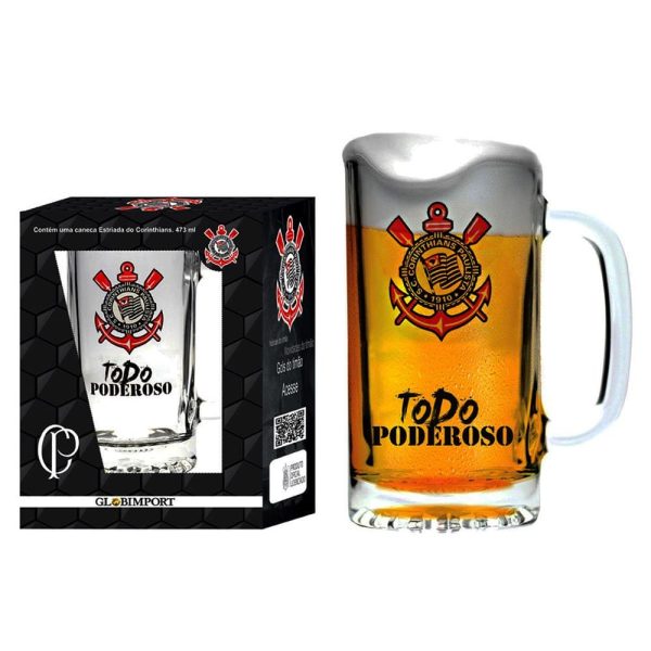 Caneca para Cerveja Globimport Estriada Corinthians Poderoso 8601604 - 473 ml