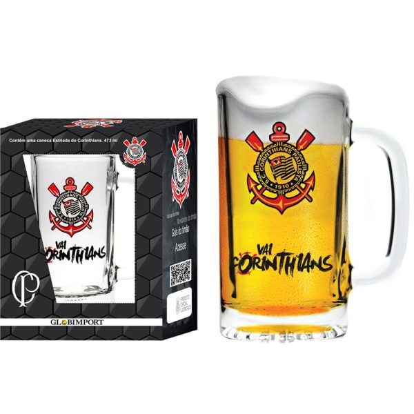 Caneca para Cerveja Globimport Estriada Vai Corinthians 8601611 - 473 ml