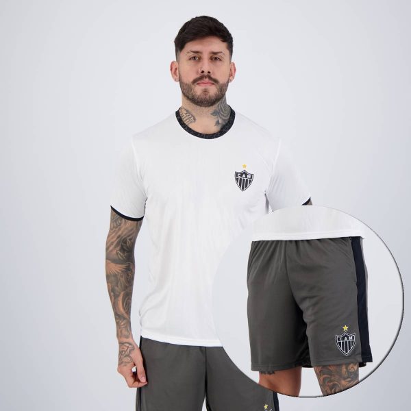 Kit de Camisa e Bermuda Atlético Mineiro Branca e Cinza