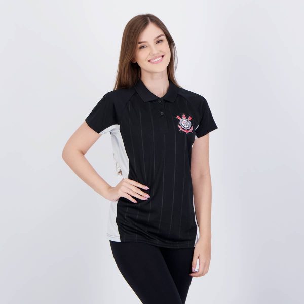 Polo Corinthians Emboss Feminina Preta