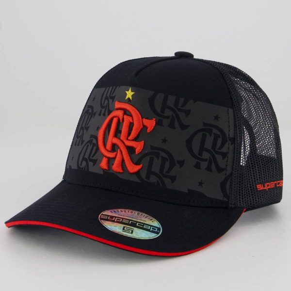 Boné Flamengo Trucker Preto e Vermelho