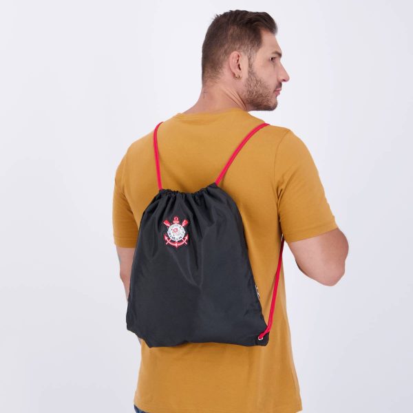 Mochila Saco Corinthians Esportiva Preta e Vermelha