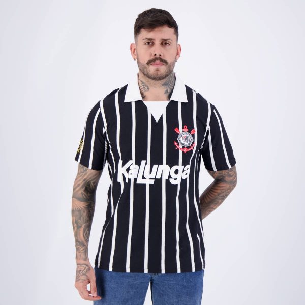 Polo Corinthians Retrô Kalunga Preta e Branca