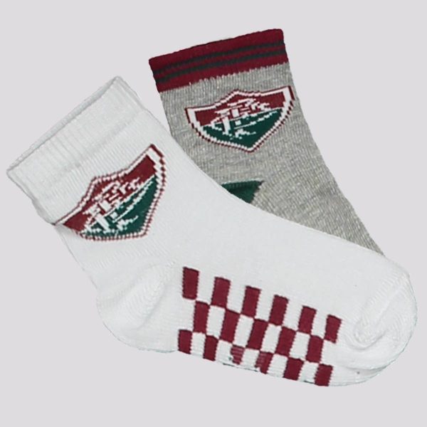 Kit Meias Fluminense 2 Pares Infantil Branca e Cinza