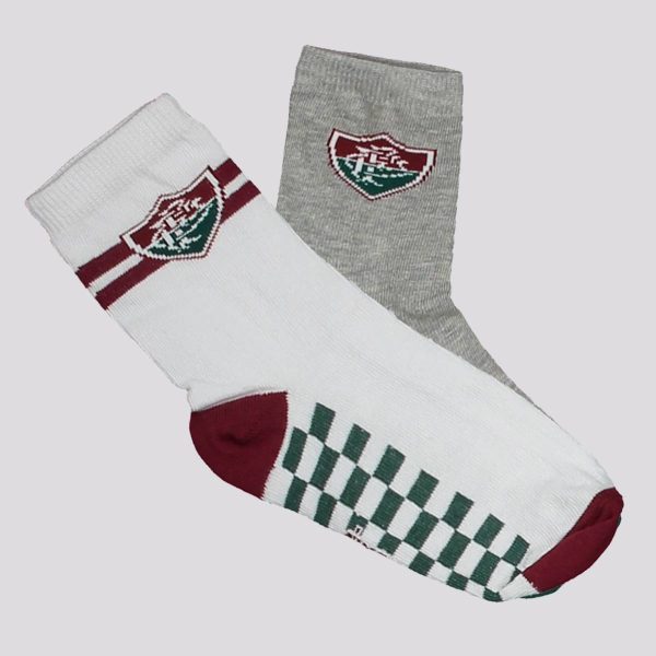 Kit Meias Fluminense 2 Pares Juvenil Cinza e Branca