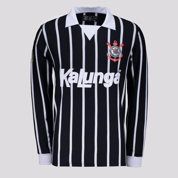 Camisa Corinthians Retrô Kalunga Manga Longa Preta