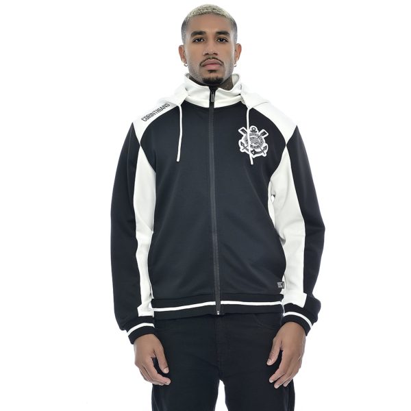 Jaqueta Corinthians Oficial Masculina Recorte Com Capuz Preto Empório Alex