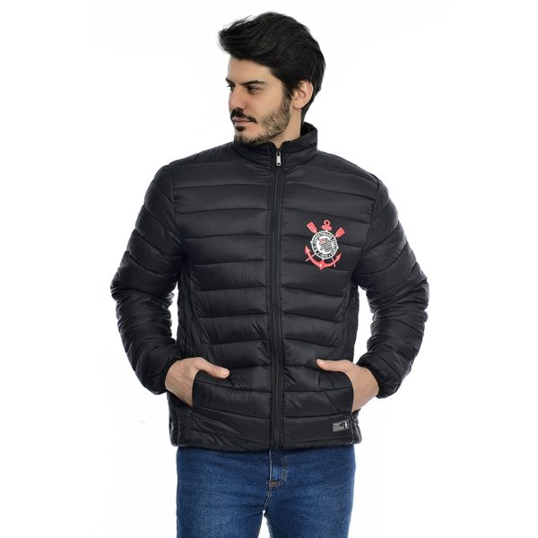 Jaqueta Puffer Corinthians Oficial Masculina Sem Capuz Preto Empório Alex