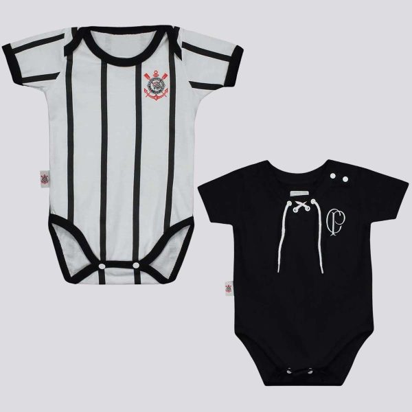 Kit Corinthians Bodys Jogo Branco e Vintagê Preto