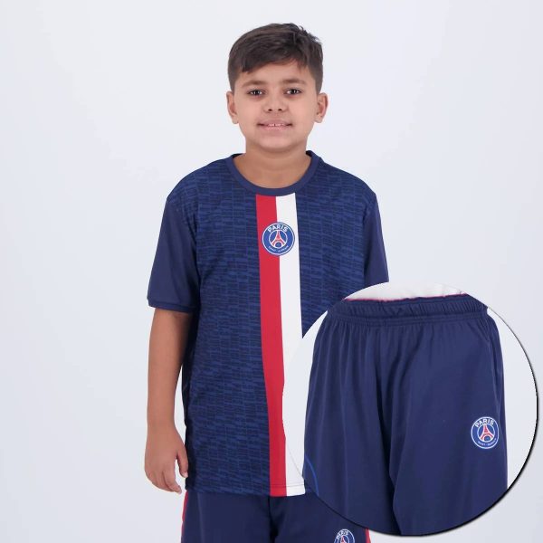 Kit PSG Camisa e Calção Infantil Marinho