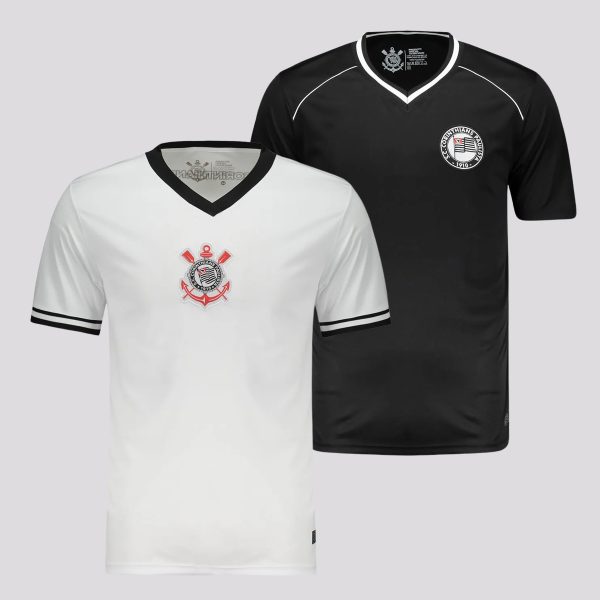 Kit de 2 Camisas Corinthians Infantil Preta e Branca