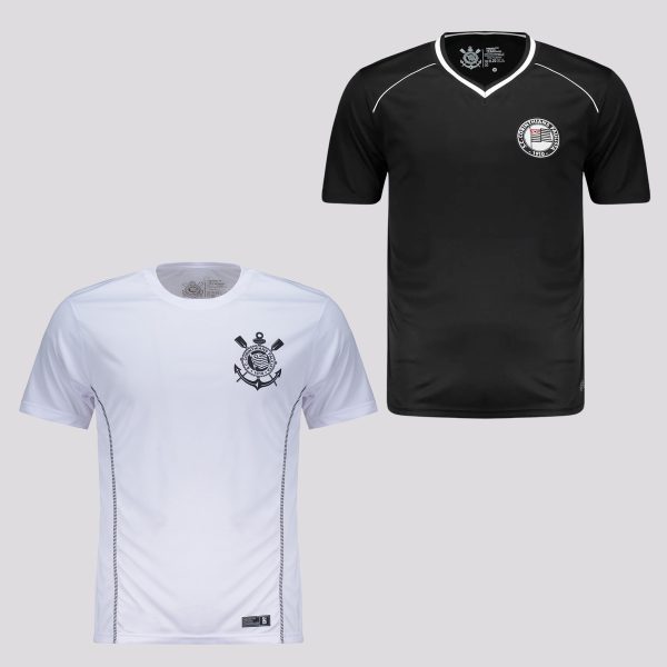 Kit de 2 Camisas Corinthians Preta e Branca