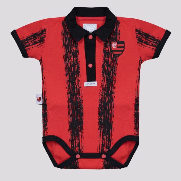 Body Polo Flamengo Listrado Vermelho e Preto