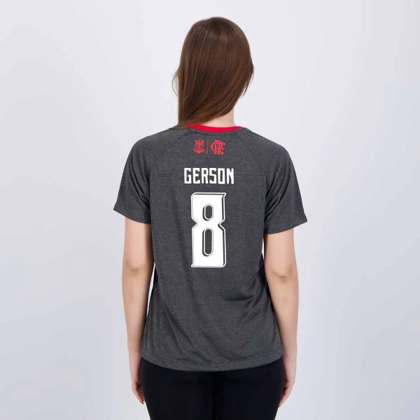 Camisa Flamengo Gerson 8 Var Feminina Cinza