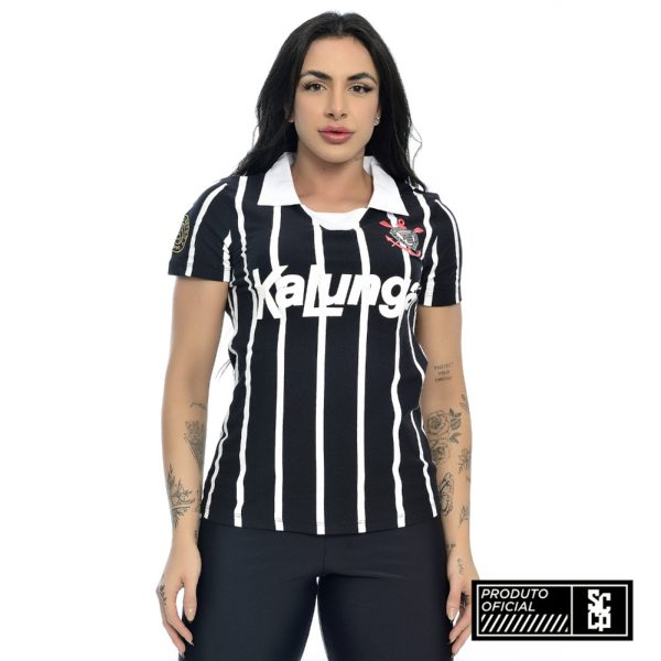 Camisa Polo Retrô Corinthians Kalunga Feminina S/N Preto Empório Alex