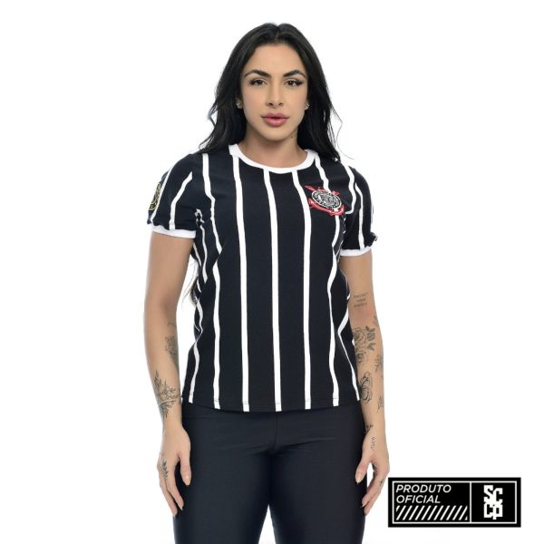 Camiseta Feminina Retrô Corinthians Democracia 1982 Preto Empório Alex