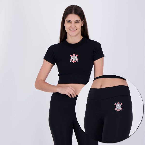 Conjunto Cropped e Calça Legging Corinthians Feminino Preto