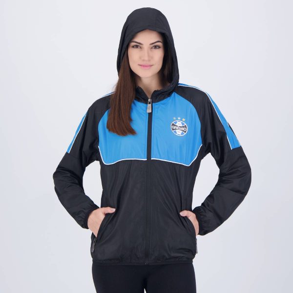 Jaqueta Grêmio Corta Vento Cutts Feminina Preta e