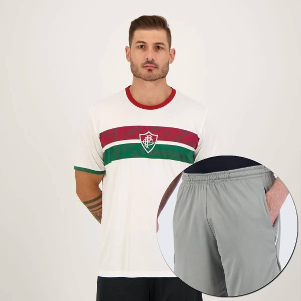Kit de Camisa e Bermuda Fluminense Branca e Cinza