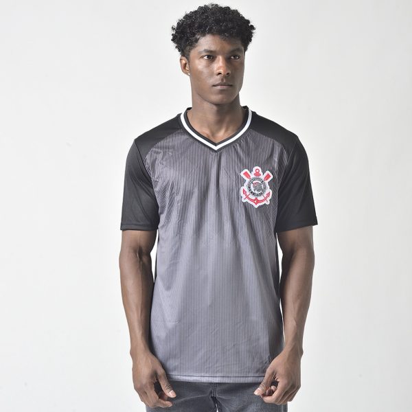 Camiseta Corinthians Oficial Recortes Gola V Preto Empório Alex