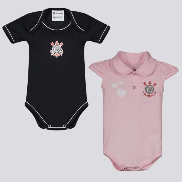 Kit Corinthians Bodys Preto e Rosa
