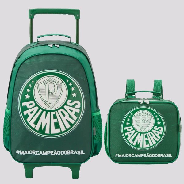 Kit Mochila Rodas e Lancheira Palmeiras Infantil Verde