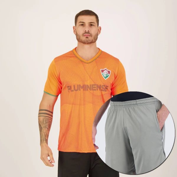 Kit de Camisa e Bermuda Fluminense Laranja e Cinza